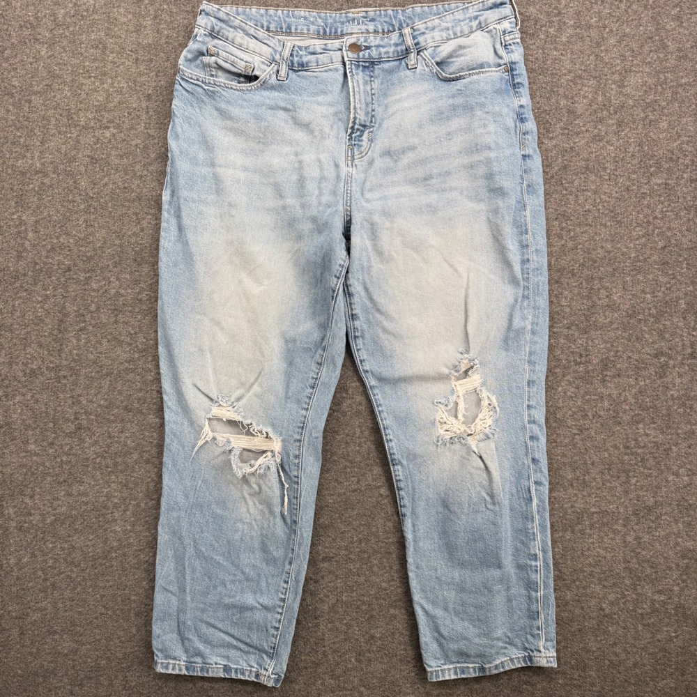 ana Womens Light Wash Distressed Boyfriend Jeans Size 16 High Rise Ripped‎ Denim